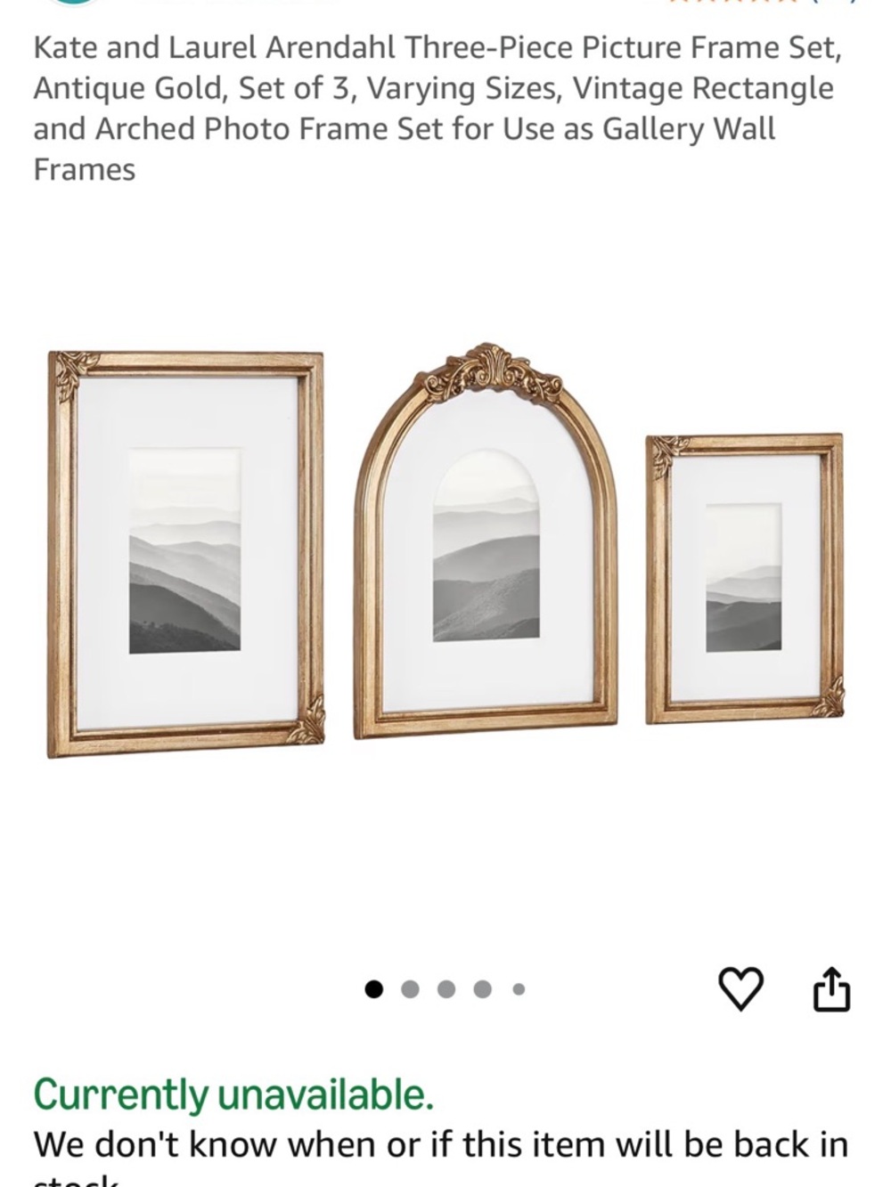 Kate and Laurel Antique Gold Ornate Photo Frame Set (new)